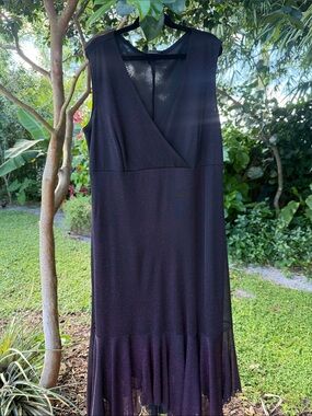 Taboo Y2K 90s Black Hot Pink Metallic Sparkly Dress Ruffled Jagged Hem VNeck